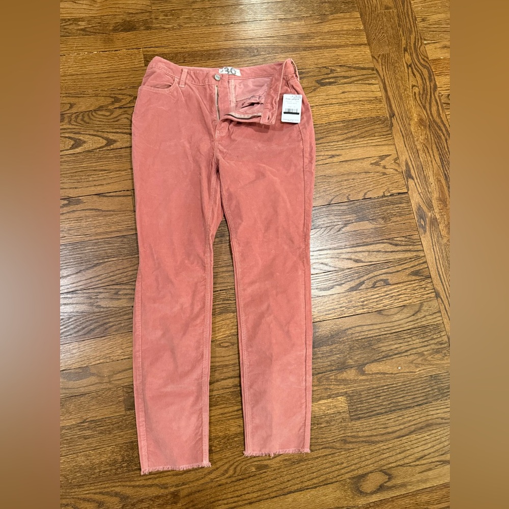 Free People NWT We The Free Corduroy Skinny Pants Mauve Size 30 Raw Hem